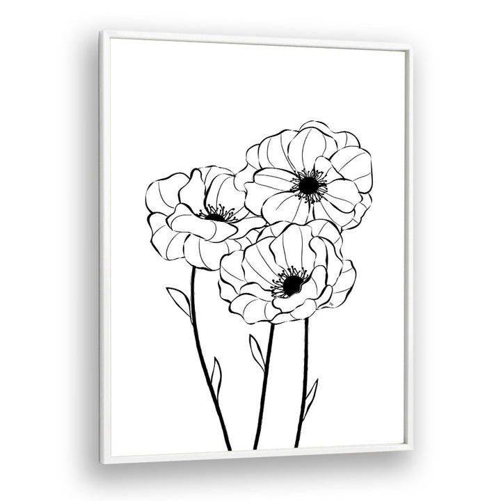 Poppies by Martina Line Art Paintings in White Plain Frame