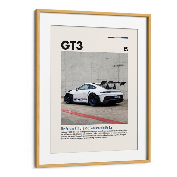 Porsche 911 GT3 RS Car Posters Automotive Wall Art Prints in Oak Wood Frame With Mount