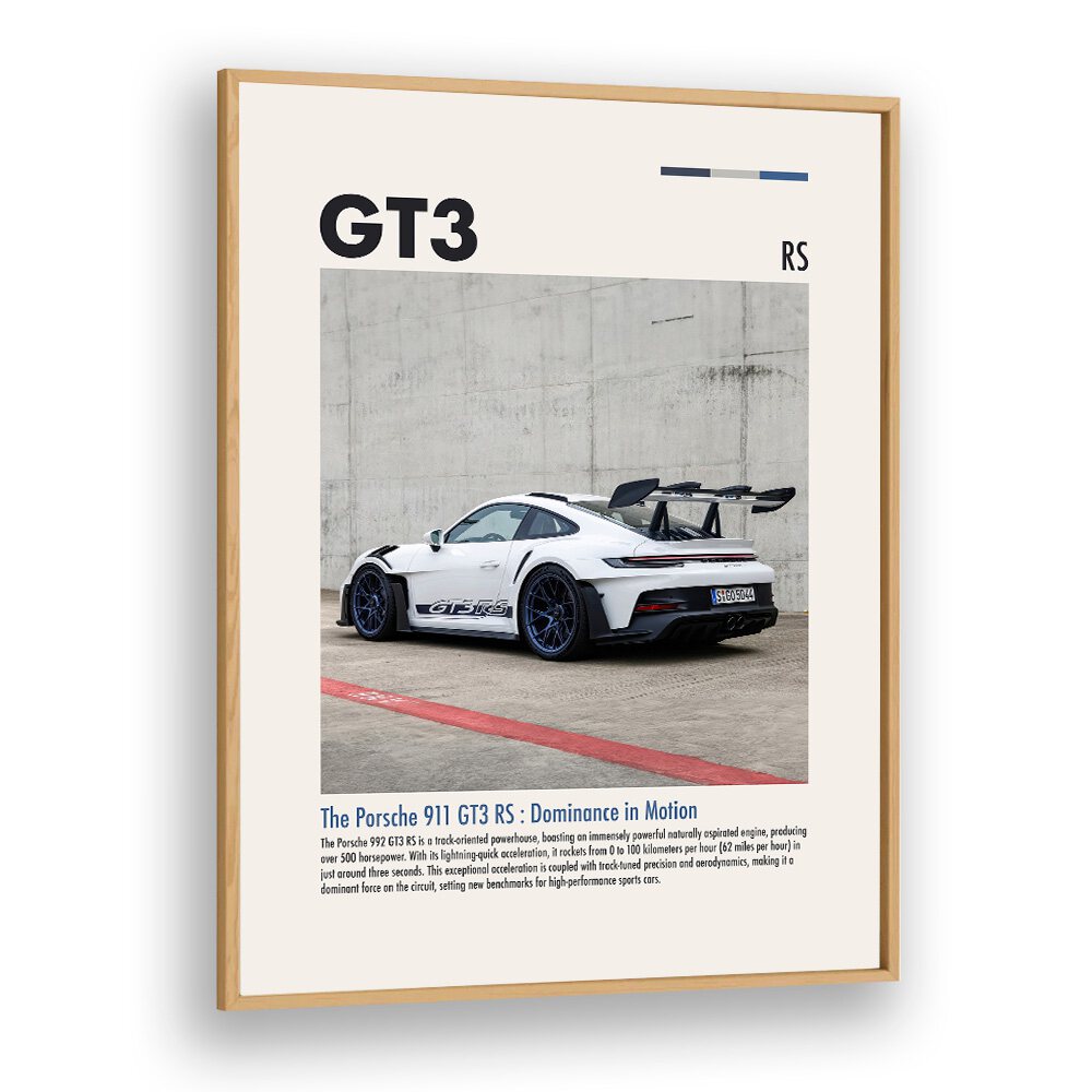 Porsche 911 GT3 RS Car Posters Automotive Wall Art Prints in Oak Wood Plain Frame