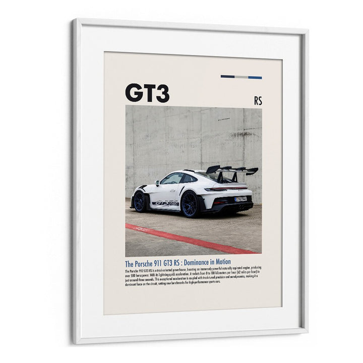 Porsche 911 GT3 RS Car Posters Automotive Wall Art Prints in White Plain Frame