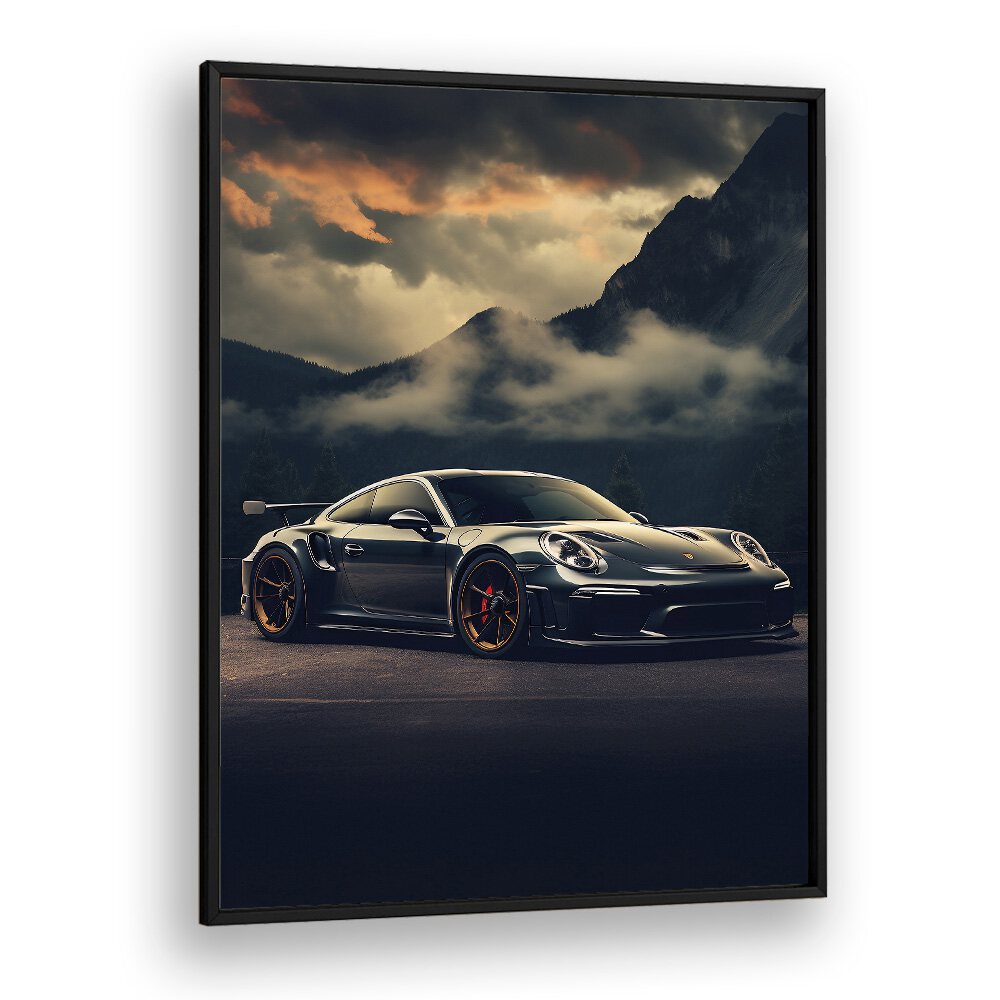 Stunning PORSCHE CREATIVE II, CAR POSTERS in black frame, perfect for automotive art lovers and car enthusiasts.