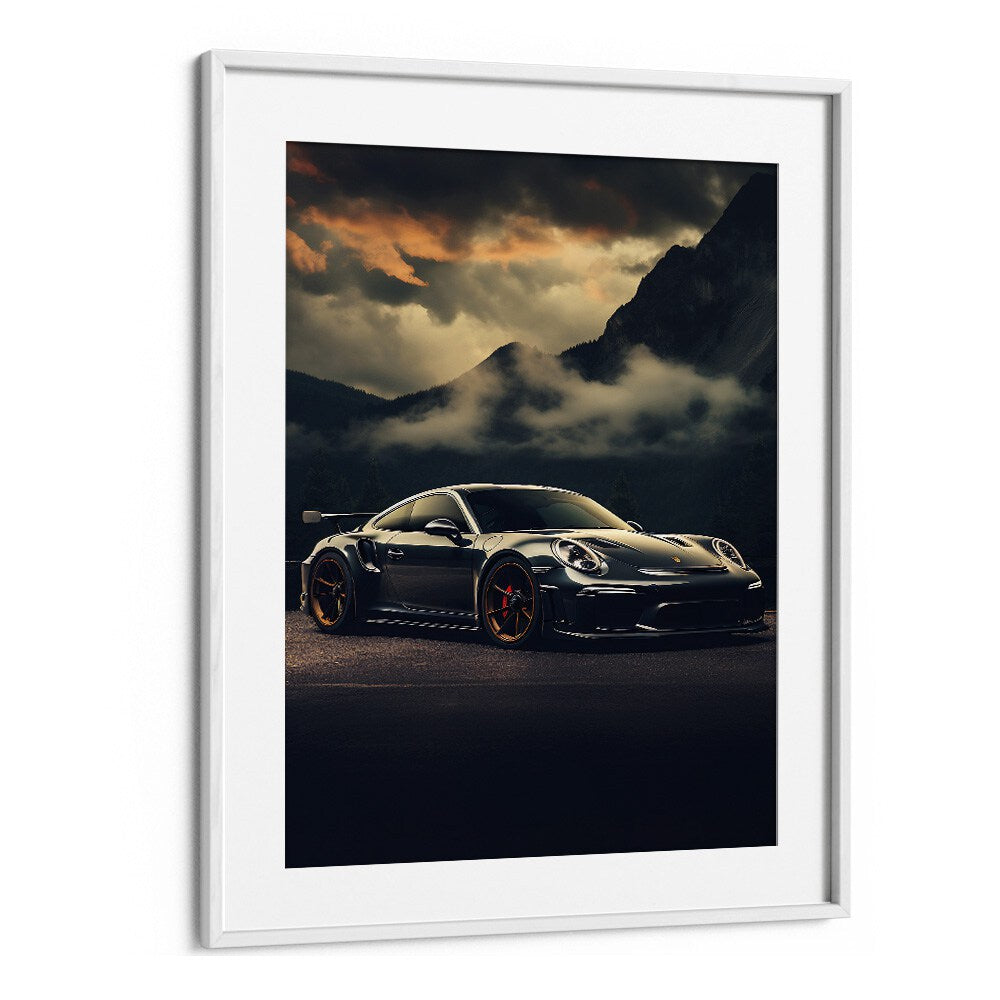 Transform your space with PORSCHE CREATIVE II, CAR POSTERS, showcasing stunning automotive art in a sleek white frame.