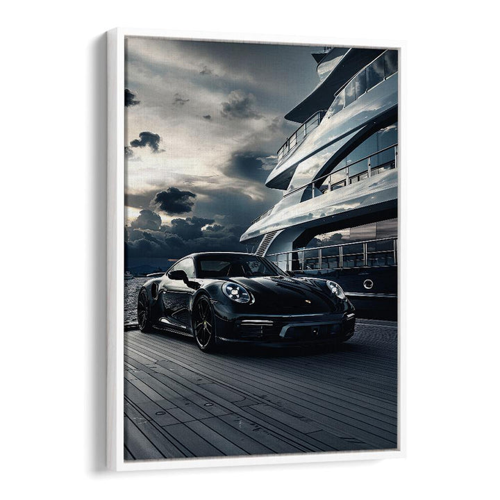 Stunning PORSCHE CREATIVE III car posters in a white floater frame, perfect for automotive art lovers.