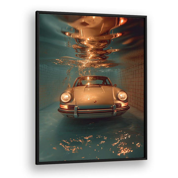 Stunning PORSCHE CREATIVE IV, CAR POSTERS in a sleek black frame, perfect for automotive enthusiasts' wall art.