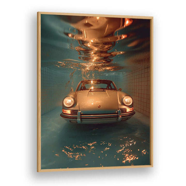 Transform your space with PORSCHE CREATIVE IV, CAR POSTERS featuring a stunning car submerged in water.