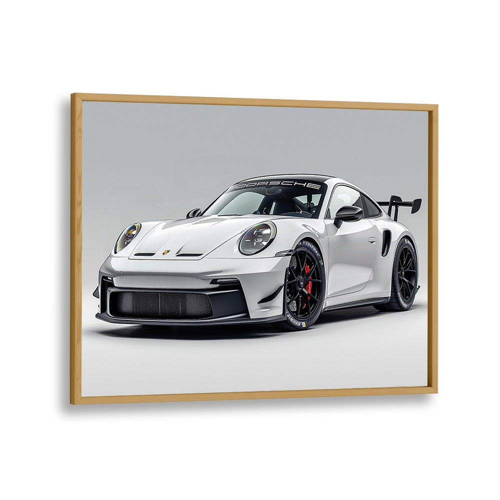 Porsche Creative IX Car Posters Automotive Wall Art Prints in Oak Wood Plain Frame