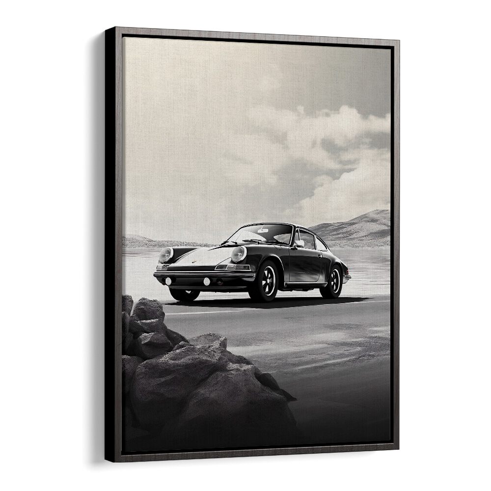 Porsche Creative VI car posters elevate your space with stunning automotive wall art in a sleek black floater frame.