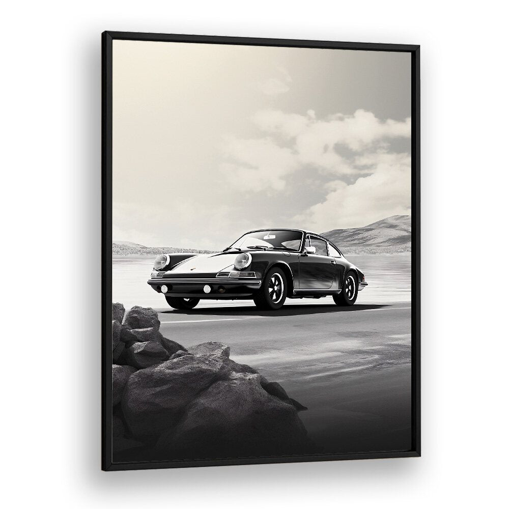 Stylish PORSCHE CREATIVE VI, CAR POSTERS in a black frame, perfect for automotive enthusiasts' wall art.