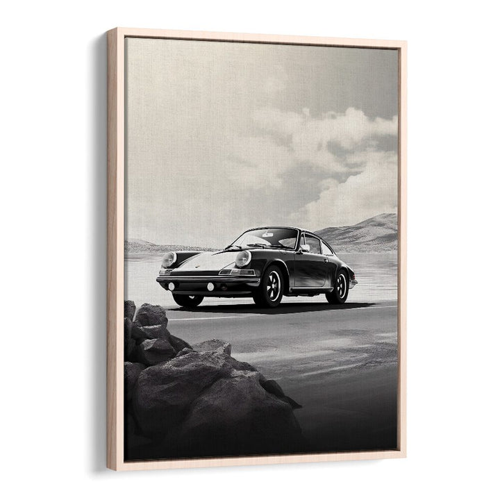 Stylish PORSCHE CREATIVE VI car posters framed in oak, enhancing any space for automotive enthusiasts.
