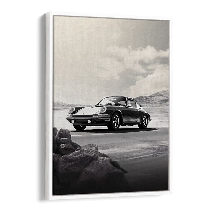 Stunning PORSCHE CREATIVE VI, CAR POSTERS in a white floater frame, perfect for automotive enthusiasts' wall art.