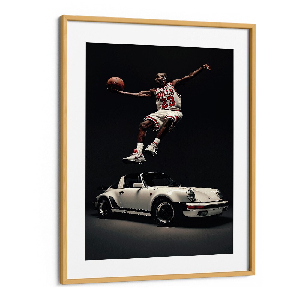 Porsche Creative VII Car Posters Automotive Wall Art Prints in Oak Wood Frame With Mount