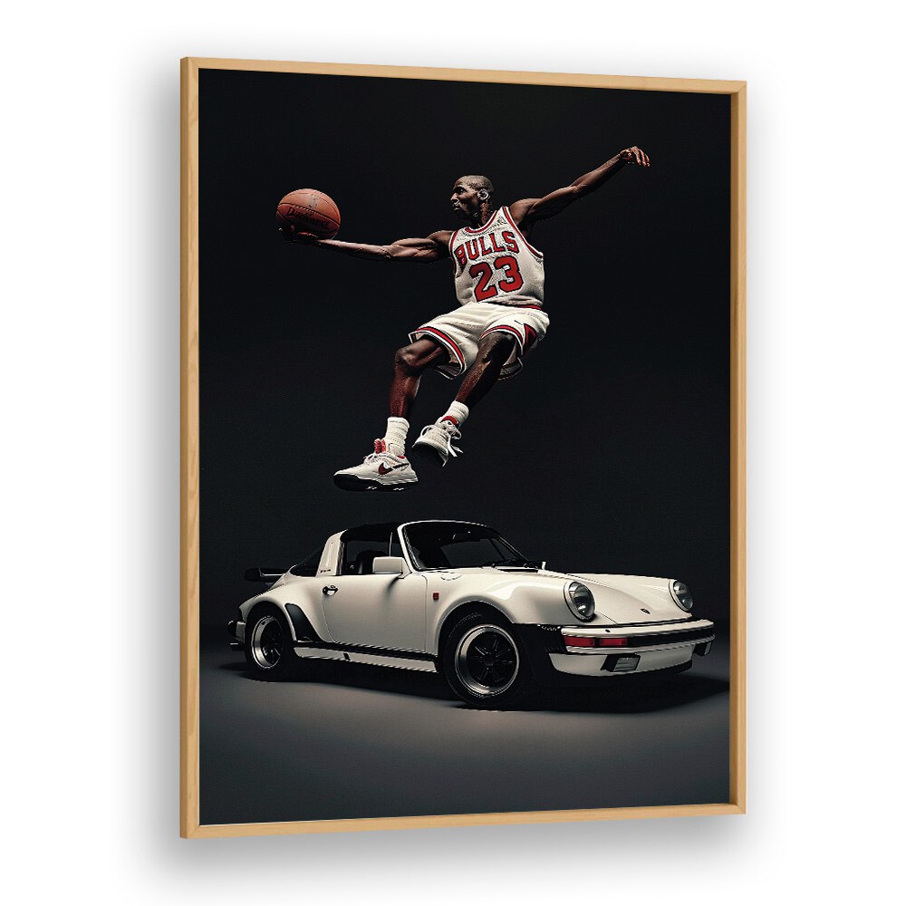 Porsche Creative VII Car Posters Automotive Wall Art Prints in Oak Wood Plain Frame