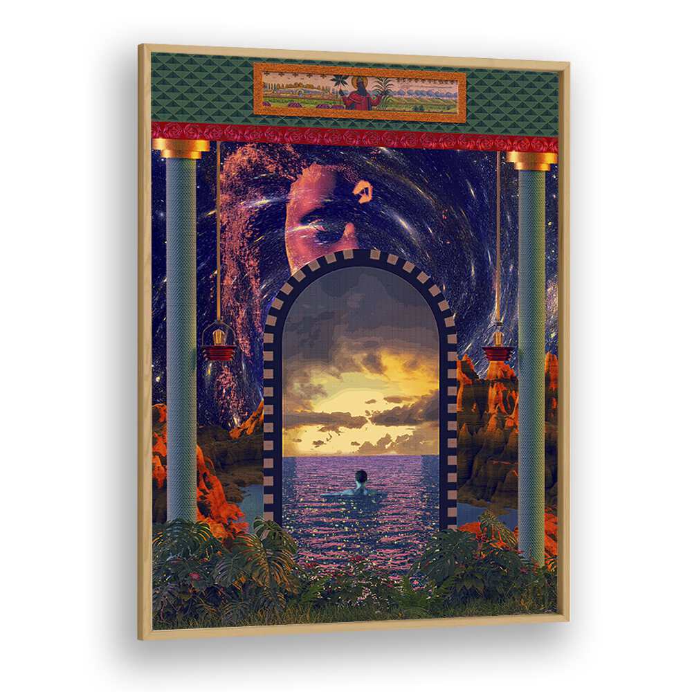 Portal To An Ocean II By Cosmo Zach Surreal Art Prints Surrealism in Oak Wood Plain Frame