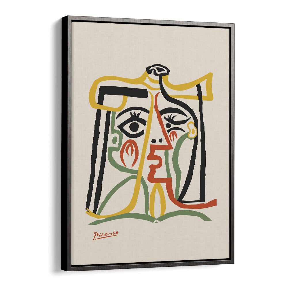 Portrait De Jacqueline Au Chapeau De Paille B-1067 Ba 1279 By Pablo Picasso Vintage Paintings in Black Floater Frame