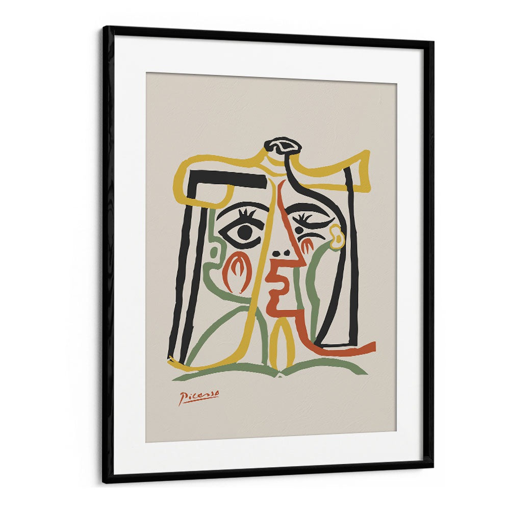 Portrait De Jacqueline Au Chapeau De Paille B-1067 Ba 1279 By Pablo Picasso Vintage Paintings in Black Frame With Mount