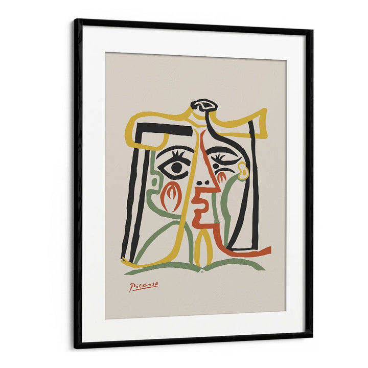 Portrait De Jacqueline Au Chapeau De Paille B-1067 Ba 1279 By Pablo Picasso Vintage Paintings in Black Frame With Mount
