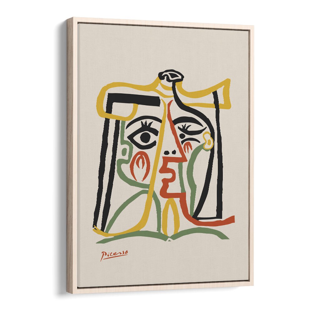 Portrait De Jacqueline Au Chapeau De Paille B-1067 Ba 1279 By Pablo Picasso Vintage Paintings in Oak Wood Floater Frame