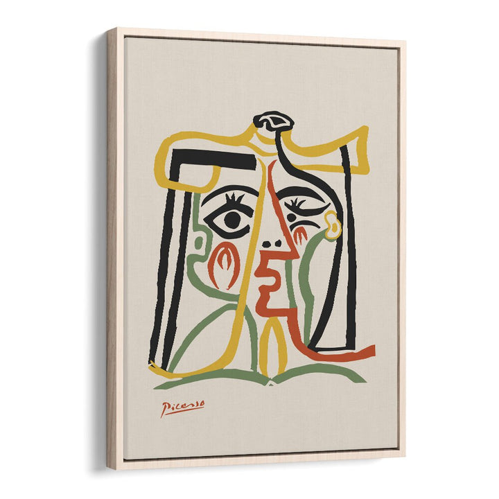Portrait De Jacqueline Au Chapeau De Paille B-1067 Ba 1279 By Pablo Picasso Vintage Paintings in Oak Wood Floater Frame