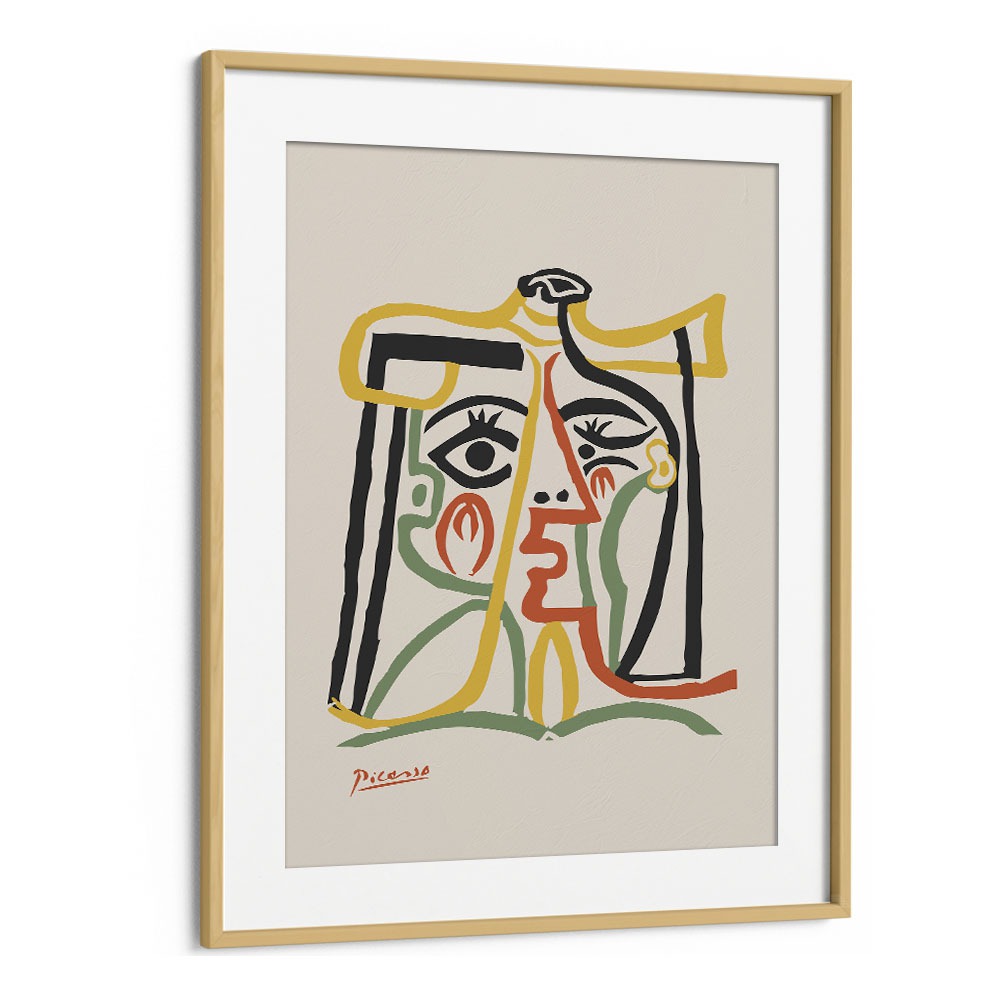 Portrait De Jacqueline Au Chapeau De Paille B-1067 Ba 1279 By Pablo Picasso Vintage Paintings in Oak Wood Frame With Mount