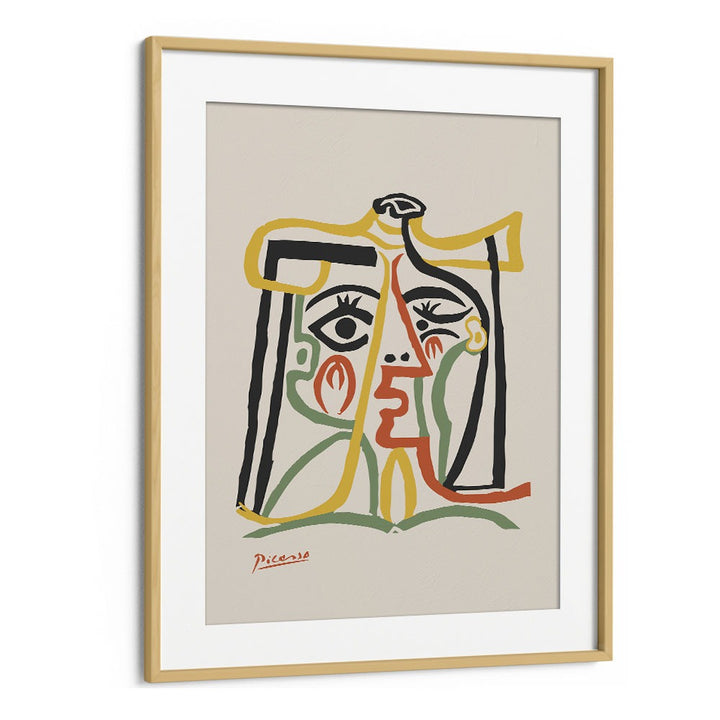 Portrait De Jacqueline Au Chapeau De Paille B-1067 Ba 1279 By Pablo Picasso Vintage Paintings in Oak Wood Frame With Mount