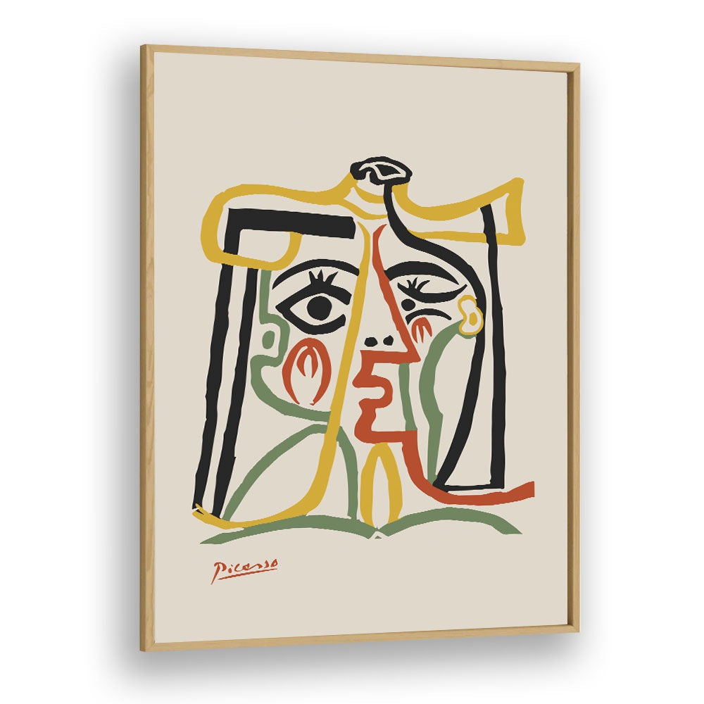 Portrait De Jacqueline Au Chapeau De Paille B-1067 Ba 1279 By Pablo Picasso Vintage Paintings in Oak Wood Plain Frame