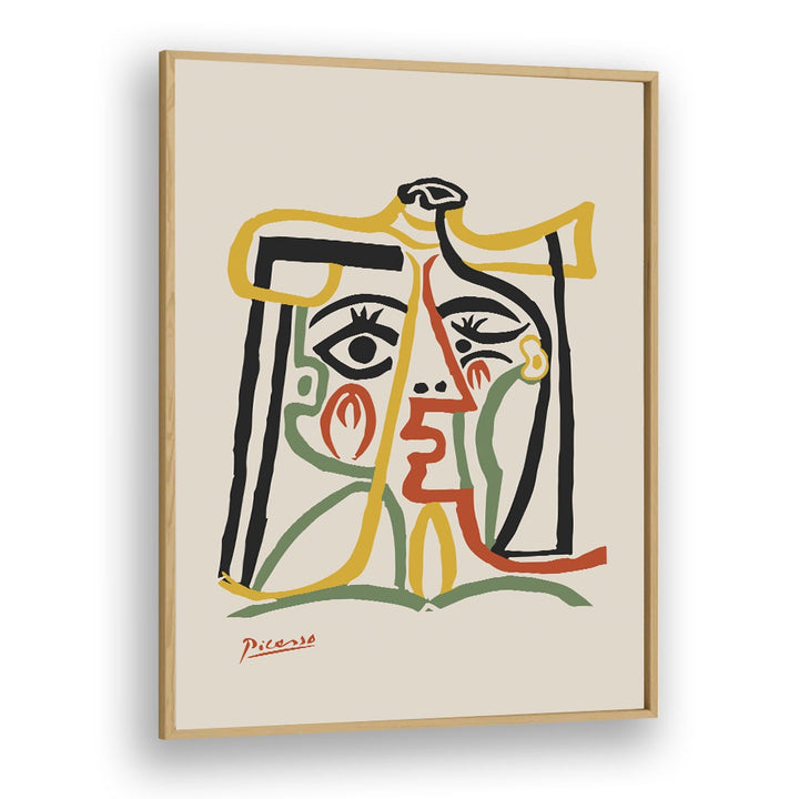 Portrait De Jacqueline Au Chapeau De Paille B-1067 Ba 1279 By Pablo Picasso Vintage Paintings in Oak Wood Plain Frame