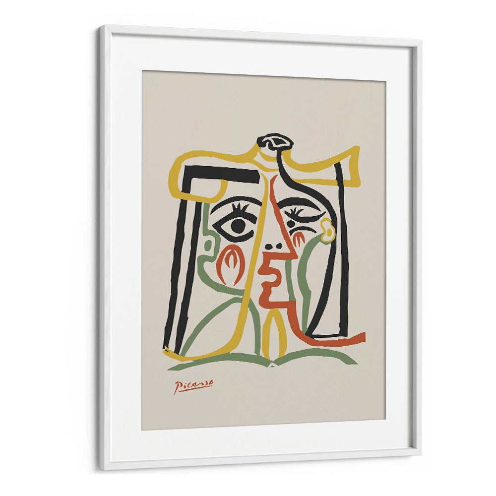 Portrait De Jacqueline Au Chapeau De Paille B-1067 Ba 1279 By Pablo Picasso Vintage Paintings in White Frame With Mount