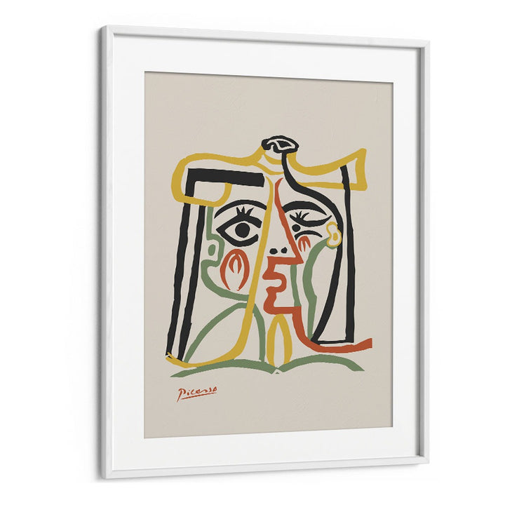 Portrait De Jacqueline Au Chapeau De Paille B-1067 Ba 1279 By Pablo Picasso Vintage Paintings in White Frame With Mount