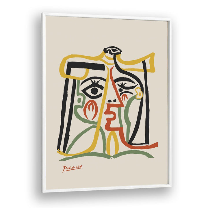 Portrait De Jacqueline Au Chapeau De Paille B-1067 Ba 1279 By Pablo Picasso Vintage Paintings in White Plain Frame
