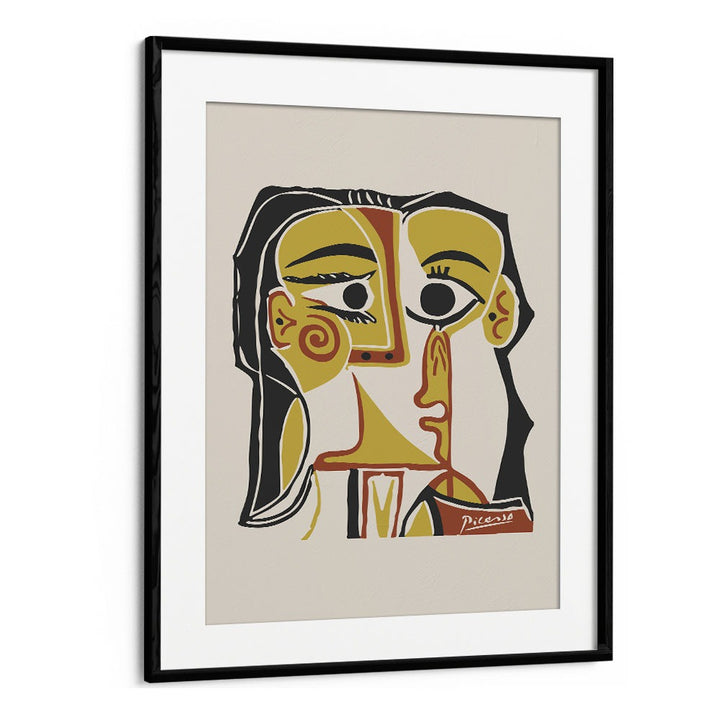 Portrait Stylise De Jacqueline Tete De Femme B-1065-Ba-1285 By Pablo Picasso Vintage Paintings in Black Frame With Mount