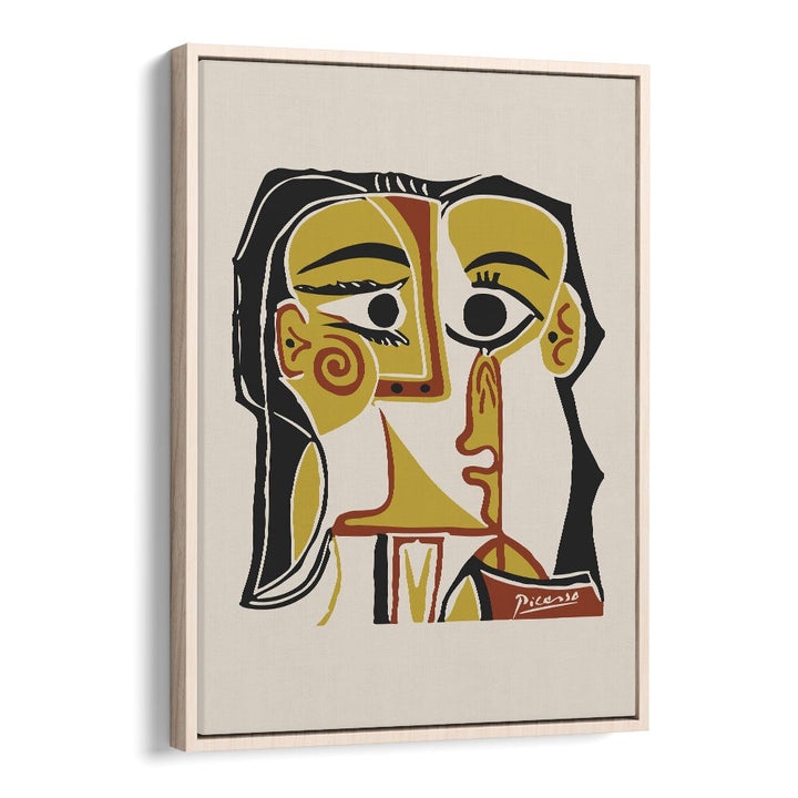 Portrait Stylise De Jacqueline Tete De Femme B-1065-Ba-1285 By Pablo Picasso Vintage Paintings in Oak Wood Floater Frame