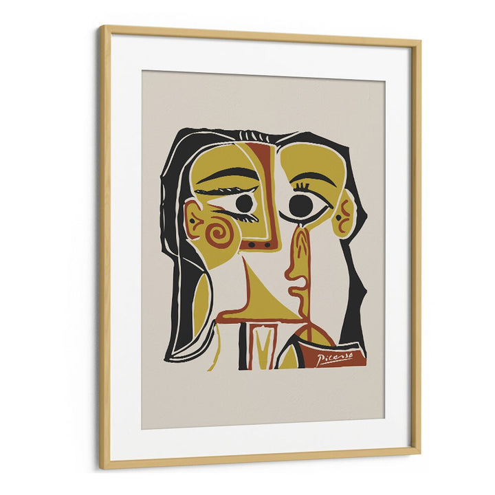 Portrait Stylise De Jacqueline Tete De Femme B-1065-Ba-1285 By Pablo Picasso Vintage Paintings in Oak Wood Frame With Mount