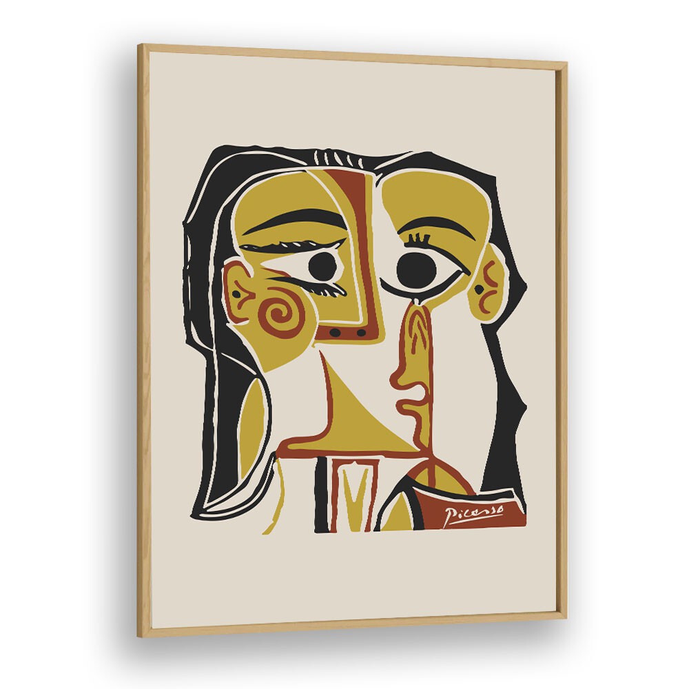 Portrait Stylise De Jacqueline Tete De Femme B-1065-Ba-1285 By Pablo Picasso Vintage Paintings in Oak Wood Plain Frame