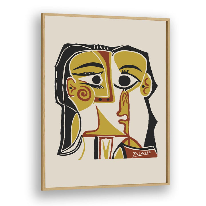 Portrait Stylise De Jacqueline Tete De Femme B-1065-Ba-1285 By Pablo Picasso Vintage Paintings in Oak Wood Plain Frame