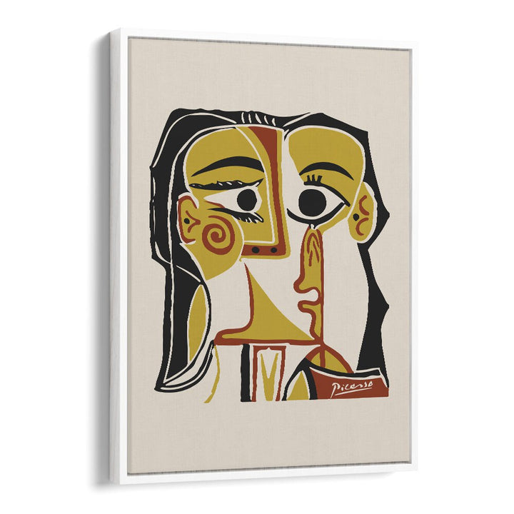 Portrait Stylise De Jacqueline Tete De Femme B-1065-Ba-1285 By Pablo Picasso Vintage Paintings in White Floater Frame