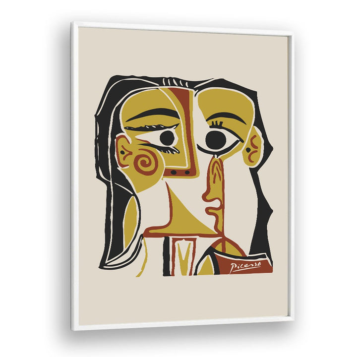 Portrait Stylise De Jacqueline Tete De Femme B-1065-Ba-1285 By Pablo Picasso Vintage Paintings in White Plain Frame
