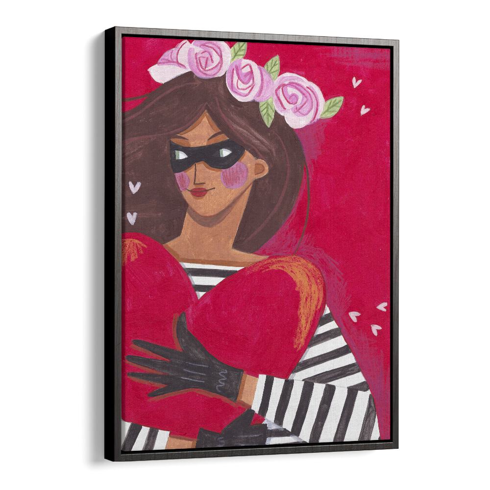 Portrait Woman You Stole My Heart By Caroline Bonne Muller Women Illustration Paintings in Black Floater Frame