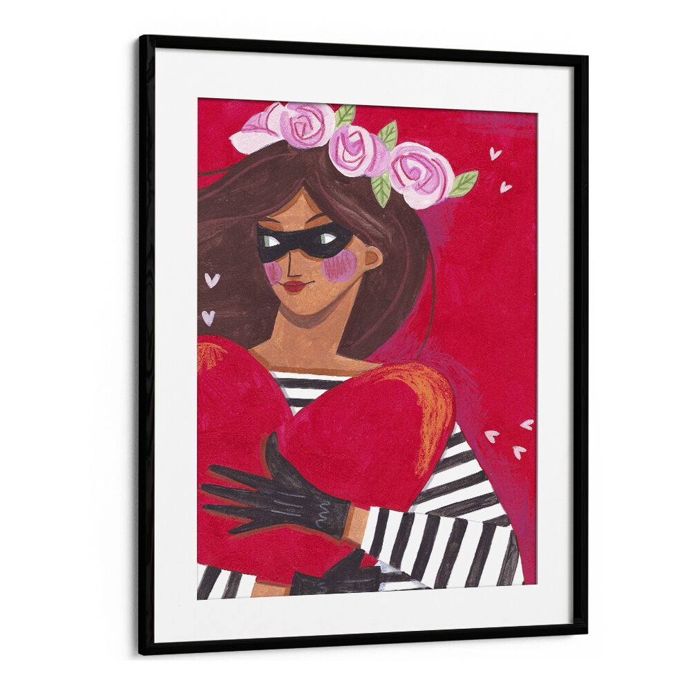 Portrait Woman You Stole My Heart By Caroline Bonne Muller Women Illustration Paintings in Black Frame With Mount