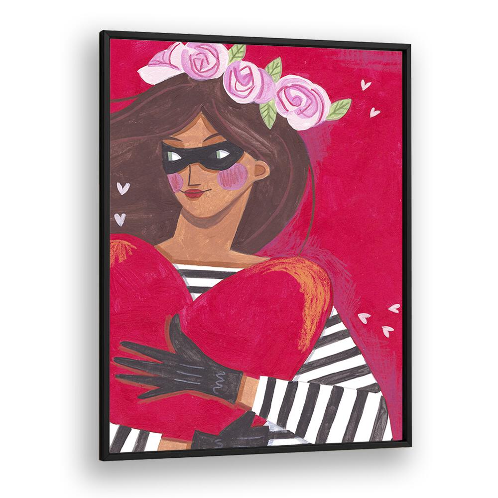 Portrait Woman You Stole My Heart By Caroline Bonne Muller Women Illustration Paintings in Black Plain Frame