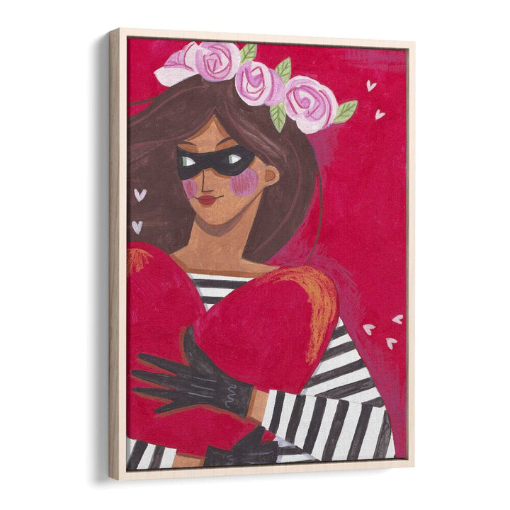 Portrait Woman You Stole My Heart By Caroline Bonne Muller Women Illustration Paintings in Oak Wood Floater Frame