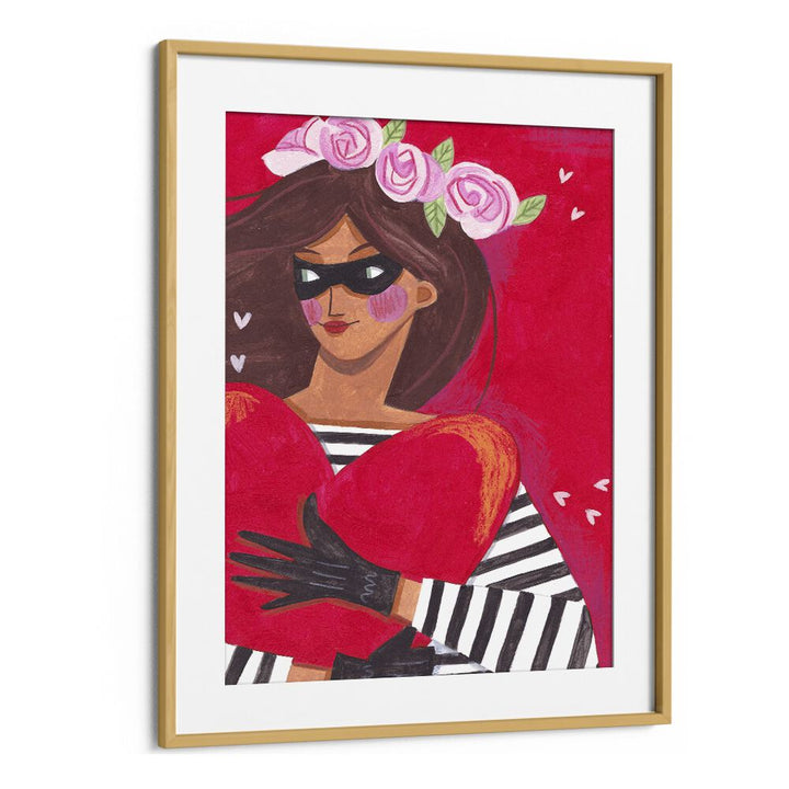 Portrait Woman You Stole My Heart By Caroline Bonne Muller Women Illustration Paintings in Oak Wood Frame With Mount