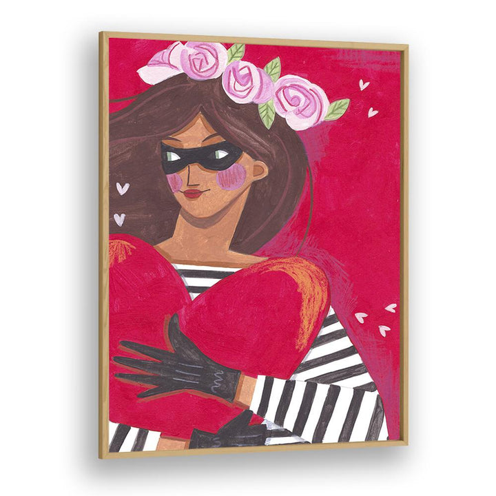 Portrait Woman You Stole My Heart By Caroline Bonne Muller Women Illustration Paintings in Oak Wood Plain Frame