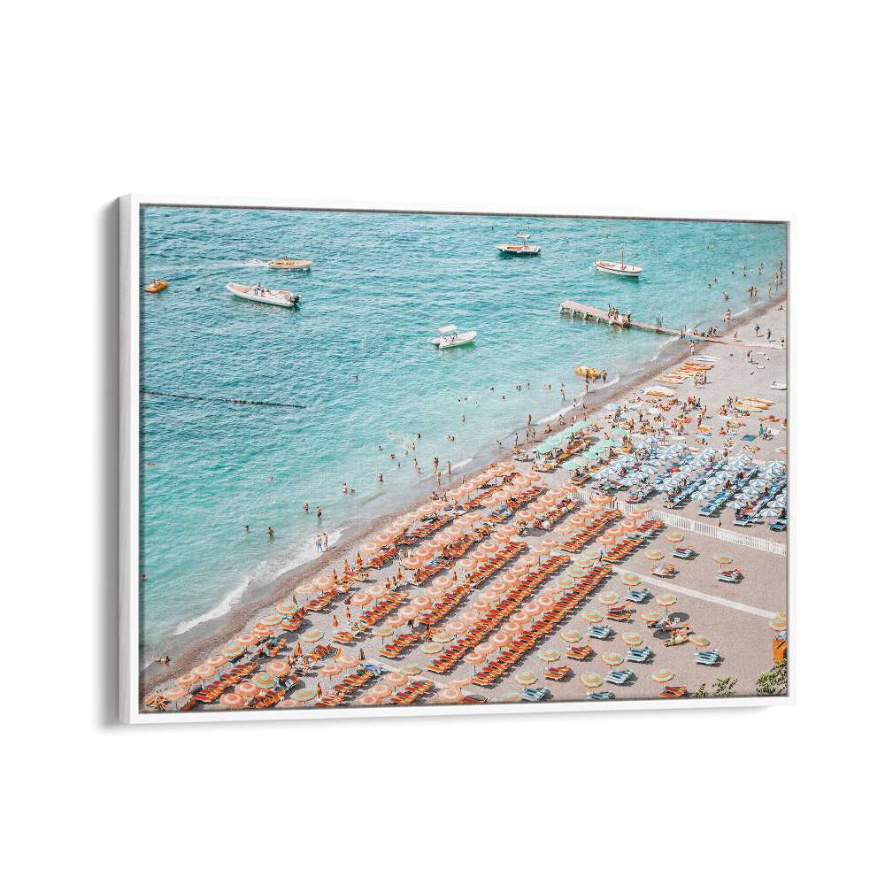 Positano Beach By Grace Digital Art Co Beach Prints in White Floater Frame