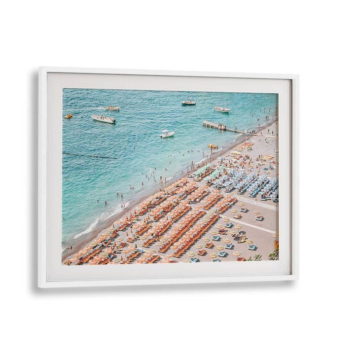 Positano Beach By Grace Digital Art Co Beach Prints in White Frame With Mount