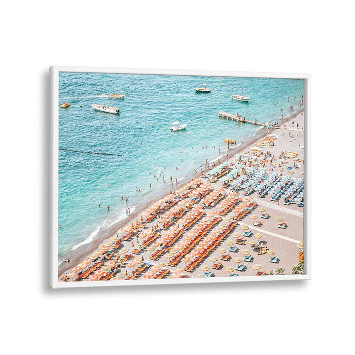 Positano Beach By Grace Digital Art Co Beach Prints in White Plain Frame