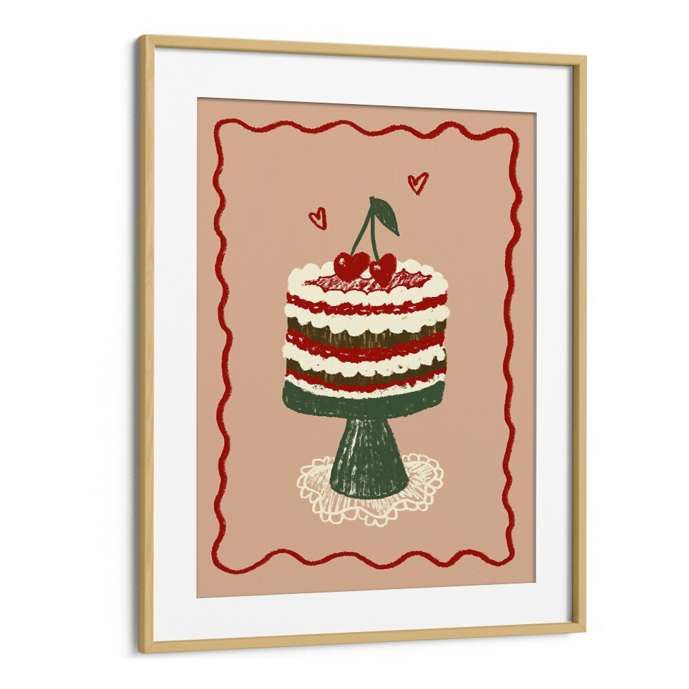 Poster Kirsch Torte Up by Studio Dolci Kitchen Posters in Oak Wood Frame With Mount