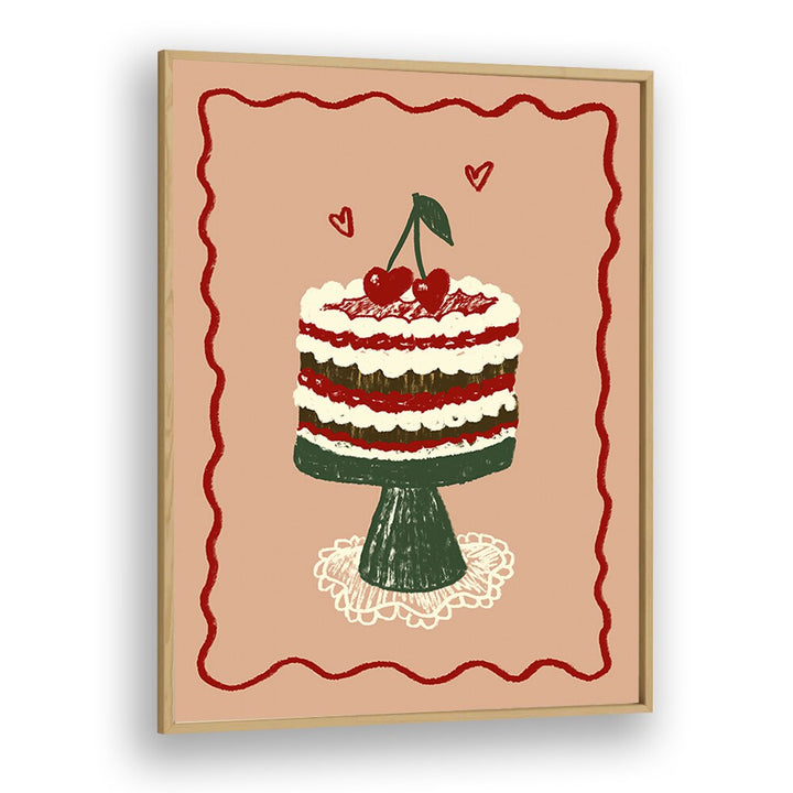 Poster Kirsch Torte Up by Studio Dolci Kitchen Posters in Oak Wood Plain Frame