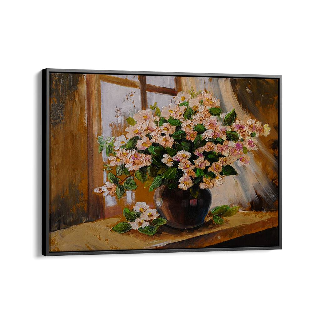 Potted Petals Vintage European Paintings in Black Floater Frame