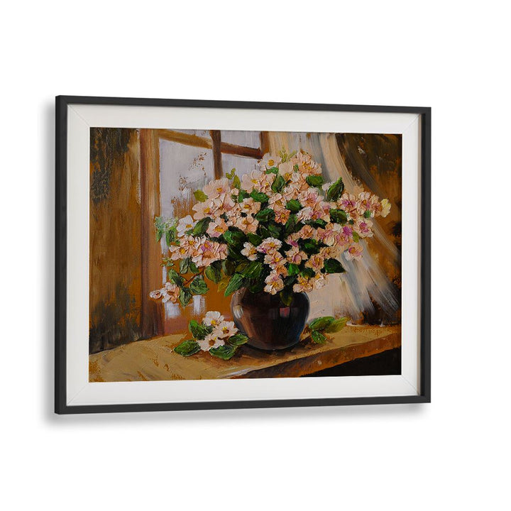 Potted Petals Vintage European Paintings in Black Frame With Mount