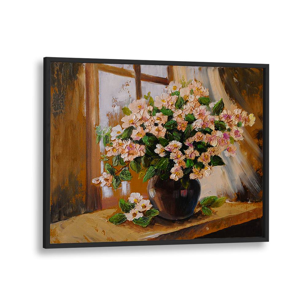 Potted Petals Vintage European Paintings in Black Plain Frame